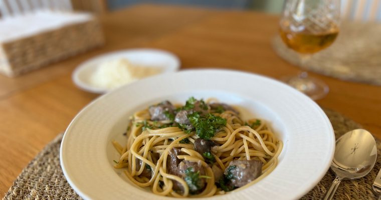 Oxfilépasta med champinjoner